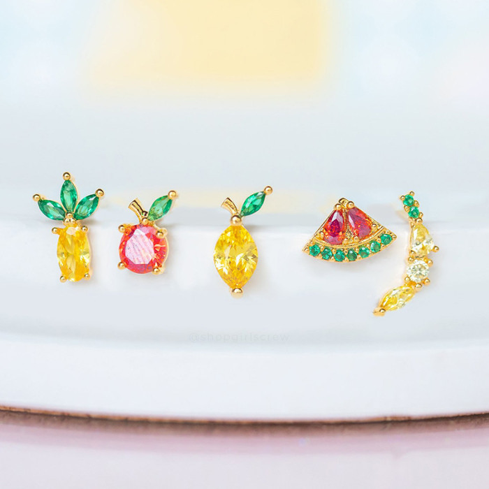 Fashion Ear Needle Exquisite Cute Earrings Colorful Zircon Fruit Series Design High-end Earrings for Women Jewelry