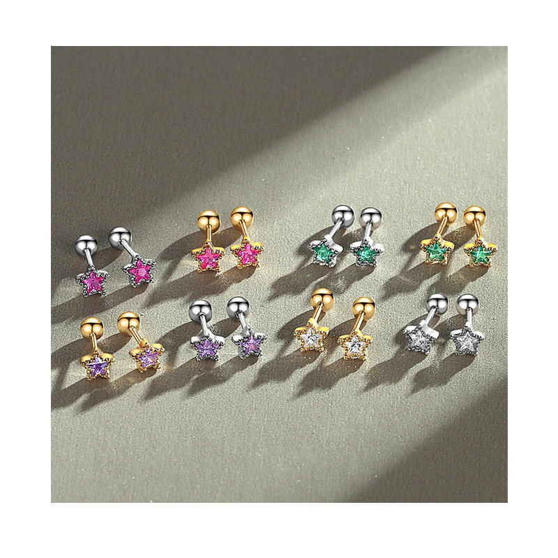 New Korean Tiny Birthstone Zircon Crystal Star Stud Earrings for Women Girl