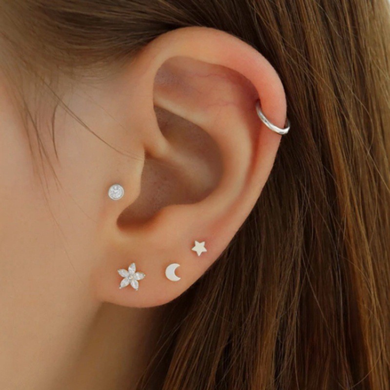 Flat Helix Piercing Earrings Single Ear Stud Simple Geometric Zircon Exquisite Small Trinket Aretes