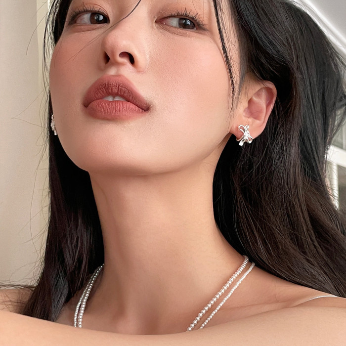 Sweet Cute Bow Stud Earrings for Women Korea Ribbon Earrings Simple Minimalist Ear Piercing Jewelry Gift