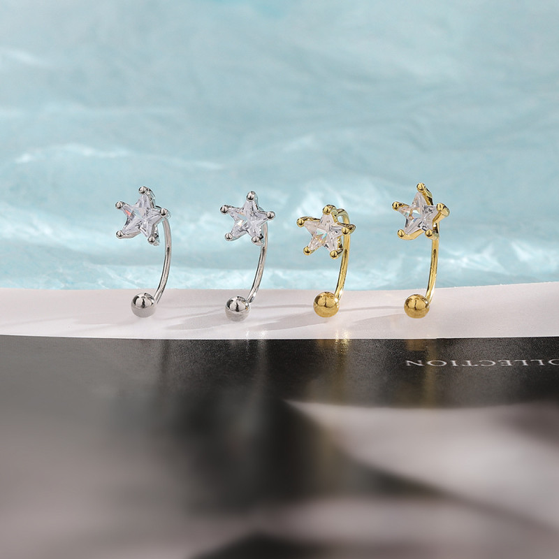 New Korean Gold Color Minimal Crystal Star Ear Studs Earring Women Helix Studs Tragus Cartilage Piercing Jewelry