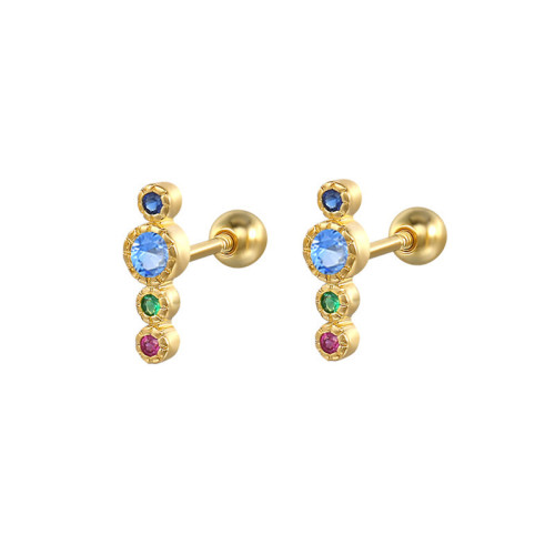 Shiny Luxury Colorful Crystal Cubic Zircon Stud Earrings for Women Party Earring Jewelry