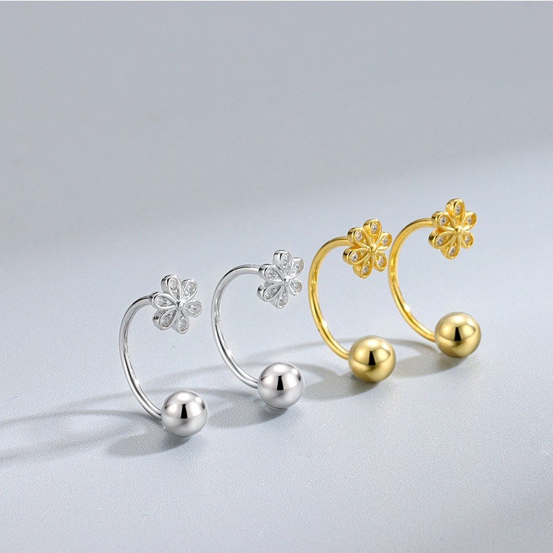 Fashion Simple Spring Stud Earrings for Women Little Flower Zircon Screw-Back Minimal Thin Ear Nail Piercing Accessories Jewelry