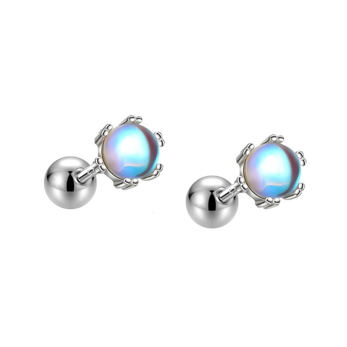 Mini Moonstone Small Round Stud Earrings for Women Simple Design Personality Exquisite Girls Jewelry Gift