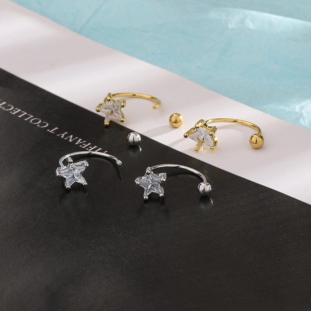 New Korean Gold Color Minimal Crystal Star Ear Studs Earring Women Helix Studs Tragus Cartilage Piercing Jewelry