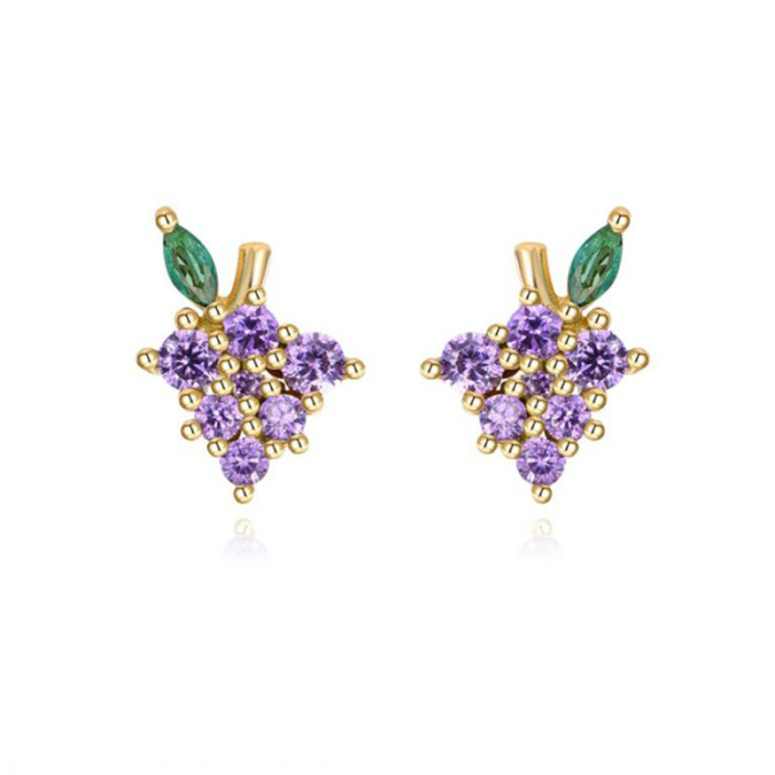 Fashion Ear Needle Exquisite Cute Earrings Colorful Zircon Fruit Series Design High-end Earrings for Women Jewelry