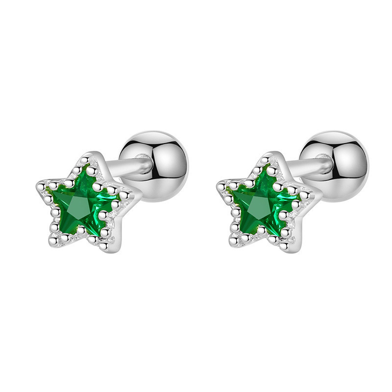 New Korean Tiny Birthstone Zircon Crystal Star Stud Earrings for Women Girl