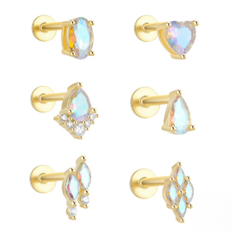 Geometry Moonstone Piercing Stud Earrings for Women 18K Gold Vintage Elegant Jewelry Pendientes Gift