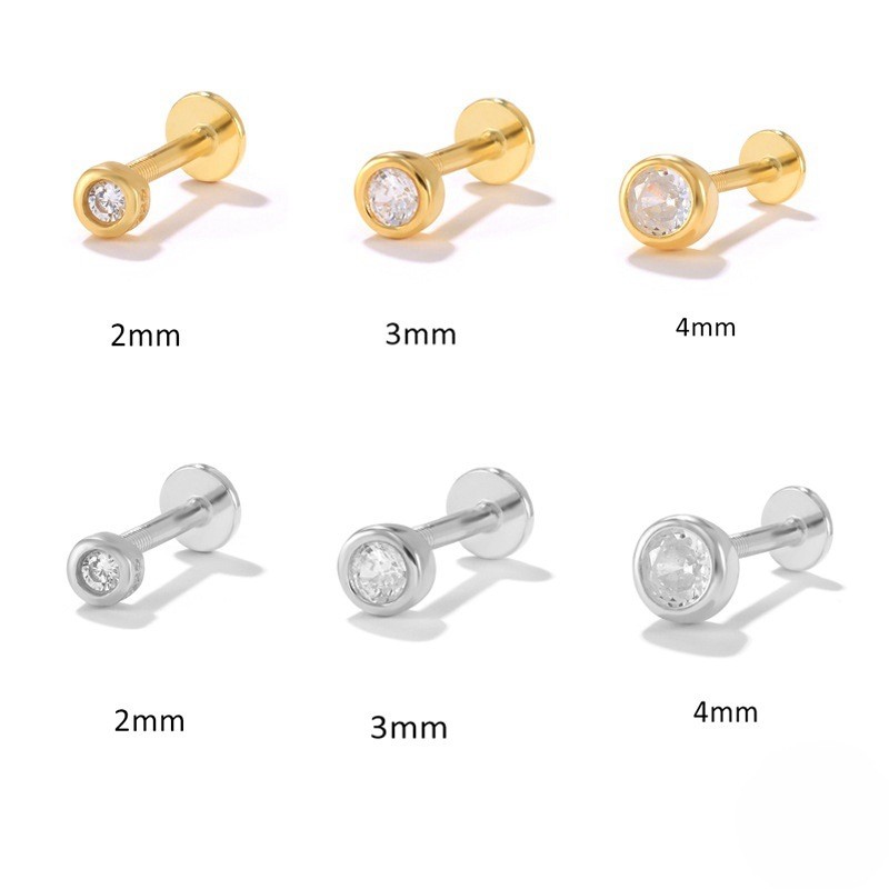 Flat Helix Piercing Earrings Single Ear Stud Simple Geometric Zircon Exquisite Small Trinket Aretes