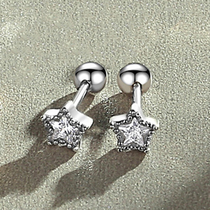 New Korean Tiny Birthstone Zircon Crystal Star Stud Earrings for Women Girl