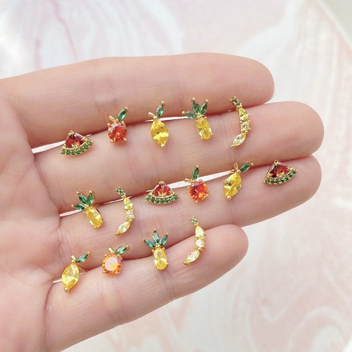 Fashion Ear Needle Exquisite Cute Earrings Colorful Zircon Fruit Series Design High-end Earrings for Women Jewelry