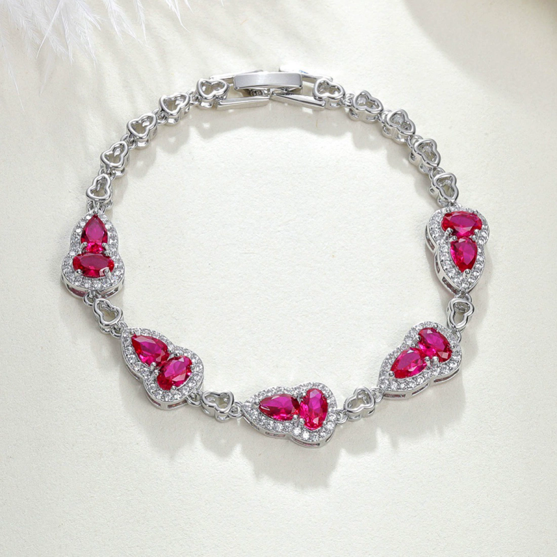 New light sea blue spinel inlaid gourd bracelet new Chinese light luxury color treasure synthetic ruby ​​green nano bracele	