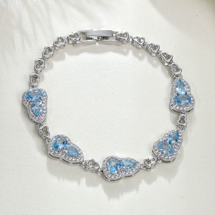 New Light Sea Blue Spinel Inlaid Gourd Bracelet New Chinese Light Luxury Color Treasure Synthetic Ruby ​​green Nano B...
