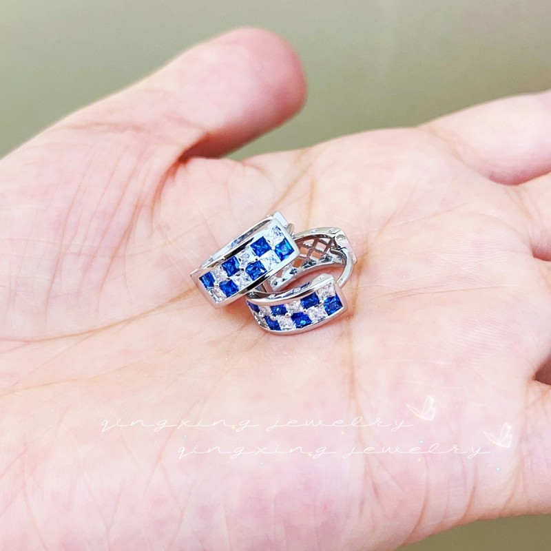 Fashionable red corundum spinel zircon earbuds European and American emerald earrings high-end earrings French simple earrings trendy