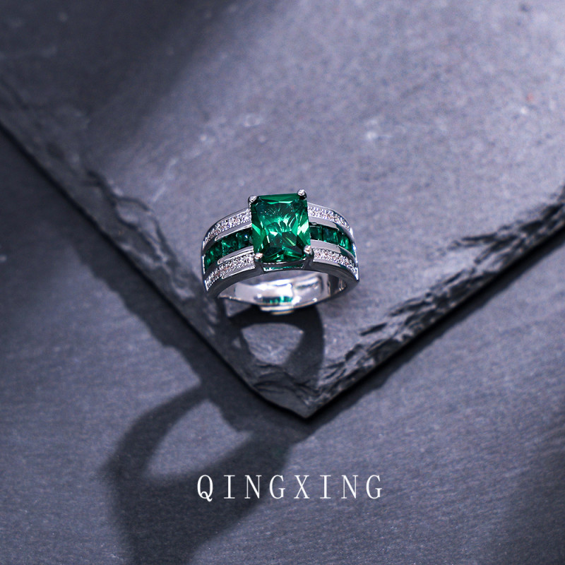 Cross-border light luxury high-end synthetic red sapphire rings hot-selling new European and American men and women zircon rings live rings