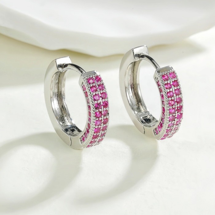 Red Magnolia Pine Fully Stone-Set Ring Earrings Fashionable Men and Women Hip-hop Earbud Design Earrings