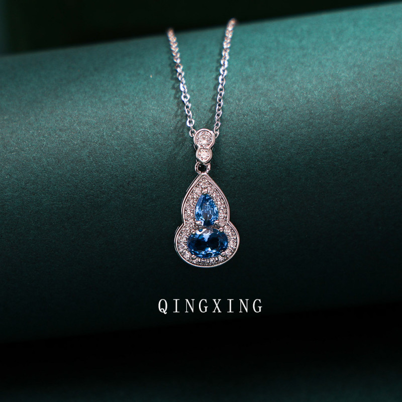 New Chinese style fashion high-end ruby ​​colored glove full diamond hoist necklace clavicle chain exquisite niche design