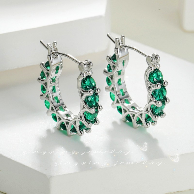 Fashion Ins style earrings French-style full-inlaid red corundum spinel zircon lace earrings high-end U-shaped earring wholesale