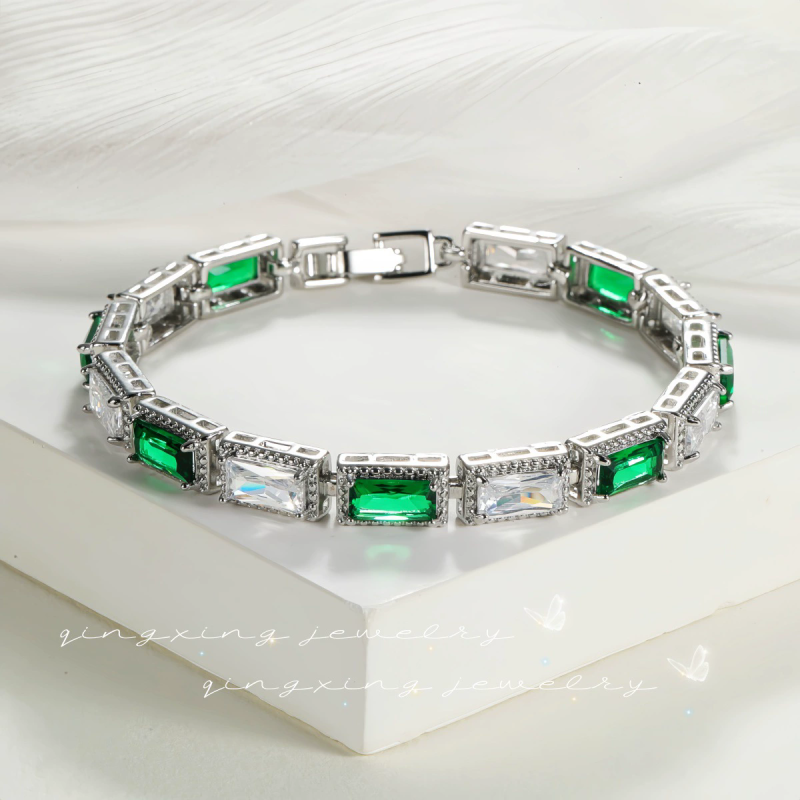 European and American fashion square color zircon bracelet light luxury niche design trendy men and women bracelet versatile accessories