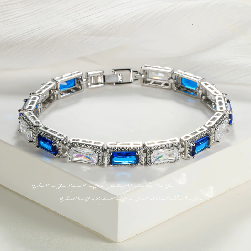 European and American fashion square color zircon bracelet light luxury niche design trendy men and women bracelet versatile accessories
