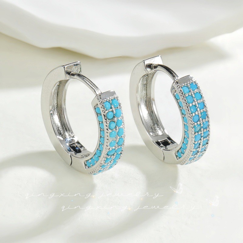European and American cross-border red magnolia pine full-diamond ring earrings fashionable men and women hip-hop earbud design earrings