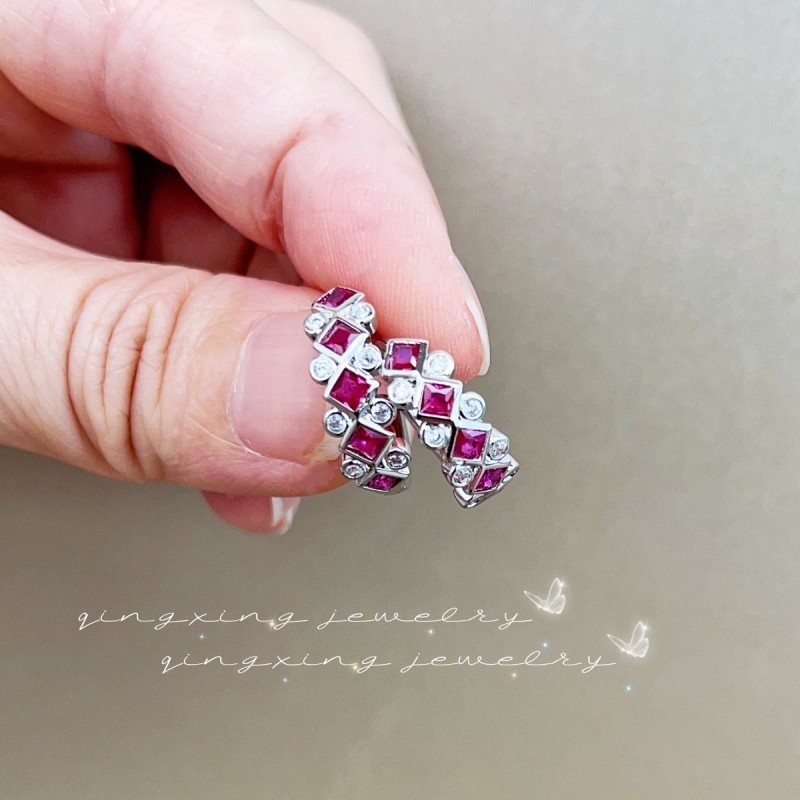 Red Corundum Purple Lan Spinel Ear Buckle Fashion Design Personalized Earrings Can Be Over-Drilled Pen Zinc Lamp Earrings for Women