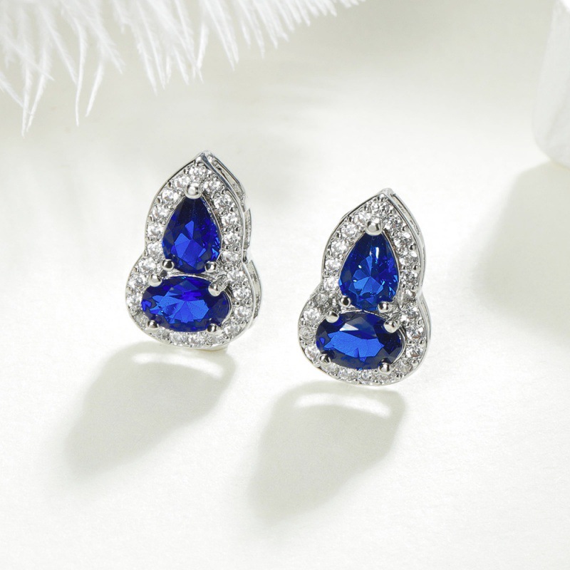 New Chinese style synthetic ruby ​​orchid spinel gourd earrings emerald nano zircon earrings fashionable ancient style earrings3