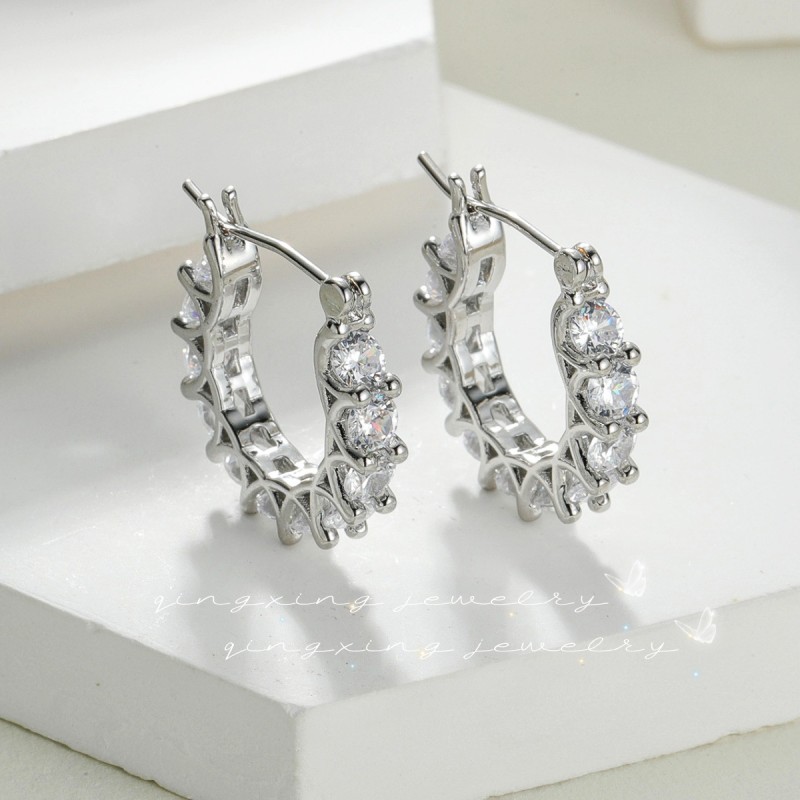 Fashion Ins style earrings French-style full-inlaid red corundum spinel zircon lace earrings high-end U-shaped earring wholesale