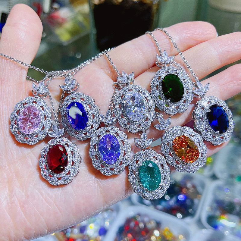 Cross-border hot-selling colored zircon pendant European and American style zircon necklace pendant for women fashion classic high-end design