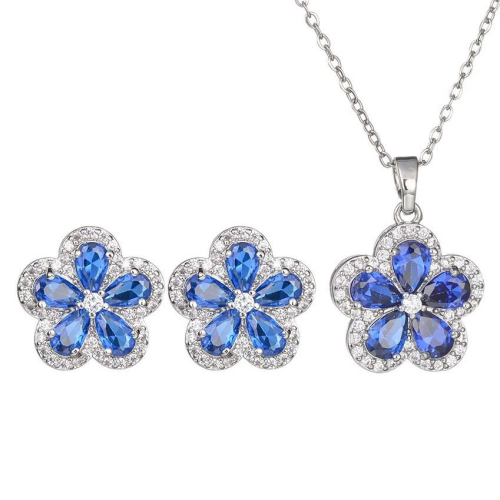 Synthetic ruby ​​flower earrings inlaid with blue steel spinel water drops classic shiny high-end red corundum earrings