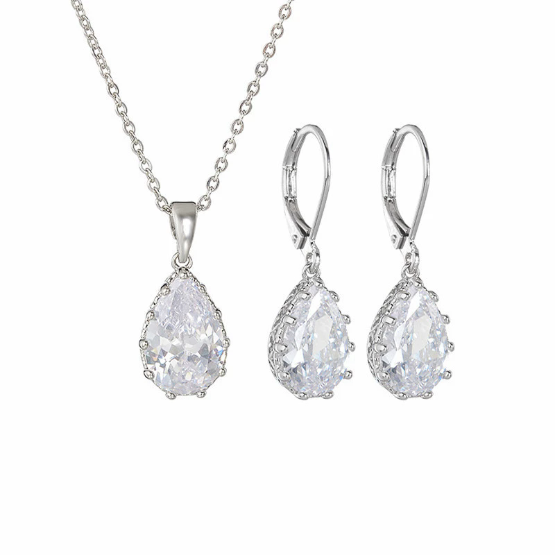 French earrings and necklace set AAA zircon crystal inlaid geometric hollow ornate jewelry source manufacturer spot