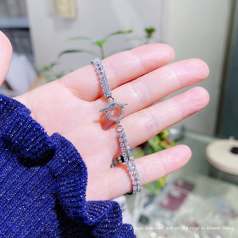 Double row zircon claw chain bracelet fashionable simple versatile geometric design source wholesale zircon INS style bracelet