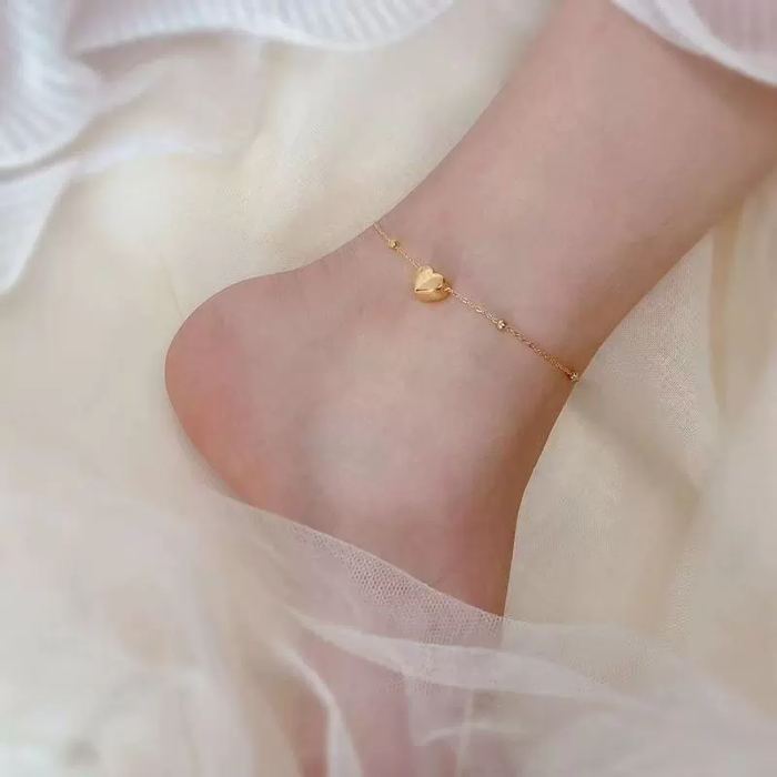 Trendy Double-sided Titanium Steel Double-layer Love Anklet for Women 18K Gold New Style Versatile and Unfastened Fas...