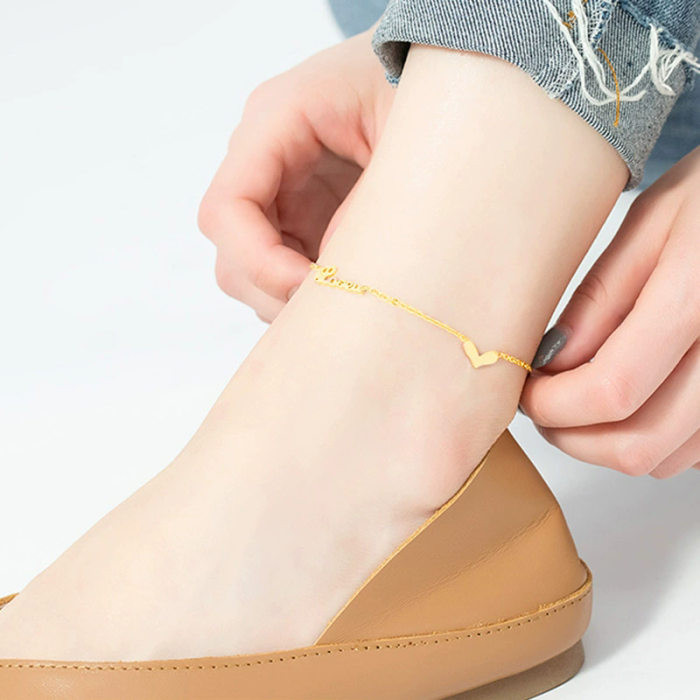 Trendy Double-sided Titanium Steel Double-layer Love Anklet for Women 18K Gold New Style Versatile and Unfastened Fas...