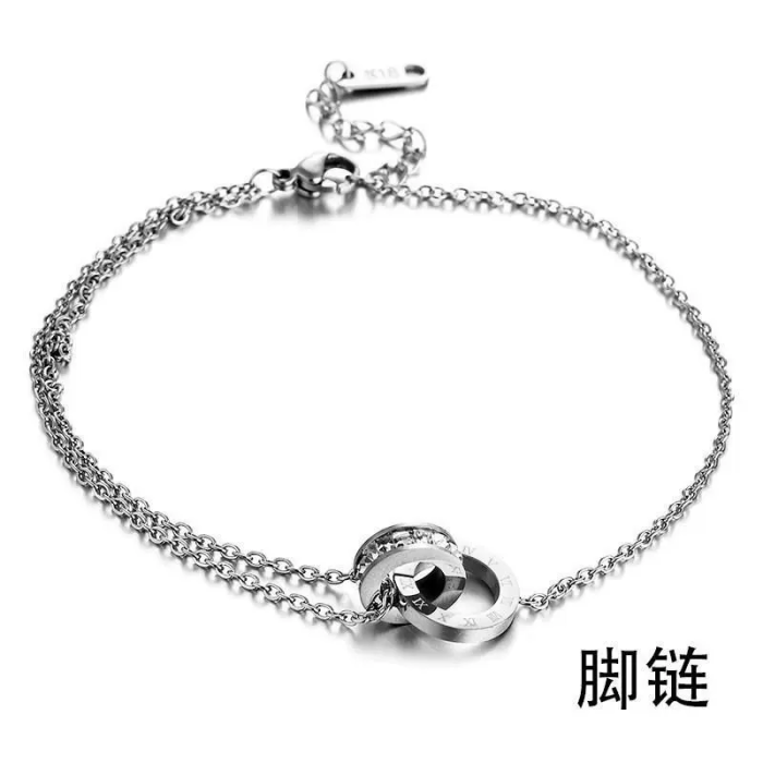 Trendy Double-sided Titanium Steel Double-layer Love Anklet for Women 18K Gold New Style Versatile and Unfastened Fas...