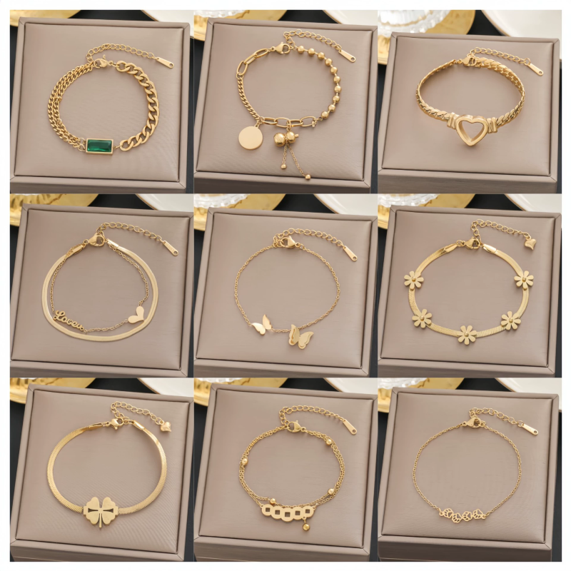 100 styles of bracelets in Europe and America 18k gold color non-disappearing titanium steel women's simple and versatile ins personalized fashion jewelry