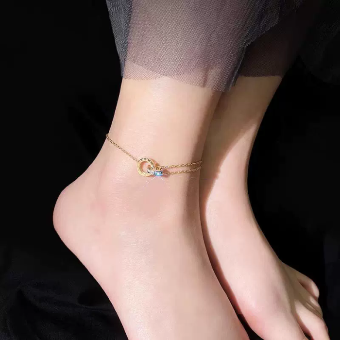 Trendy Double-sided Titanium Steel Double-layer Love Anklet for Women 18K Gold New Style Versatile and Unfastened Fas...