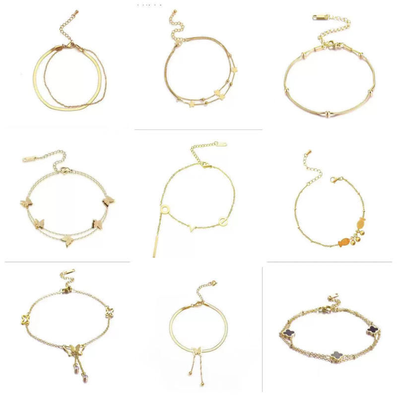 Trendy double-sided titanium steel double-layer love anklet for women 18K gold new style versatile and unfastened fashionable light luxury foot chain