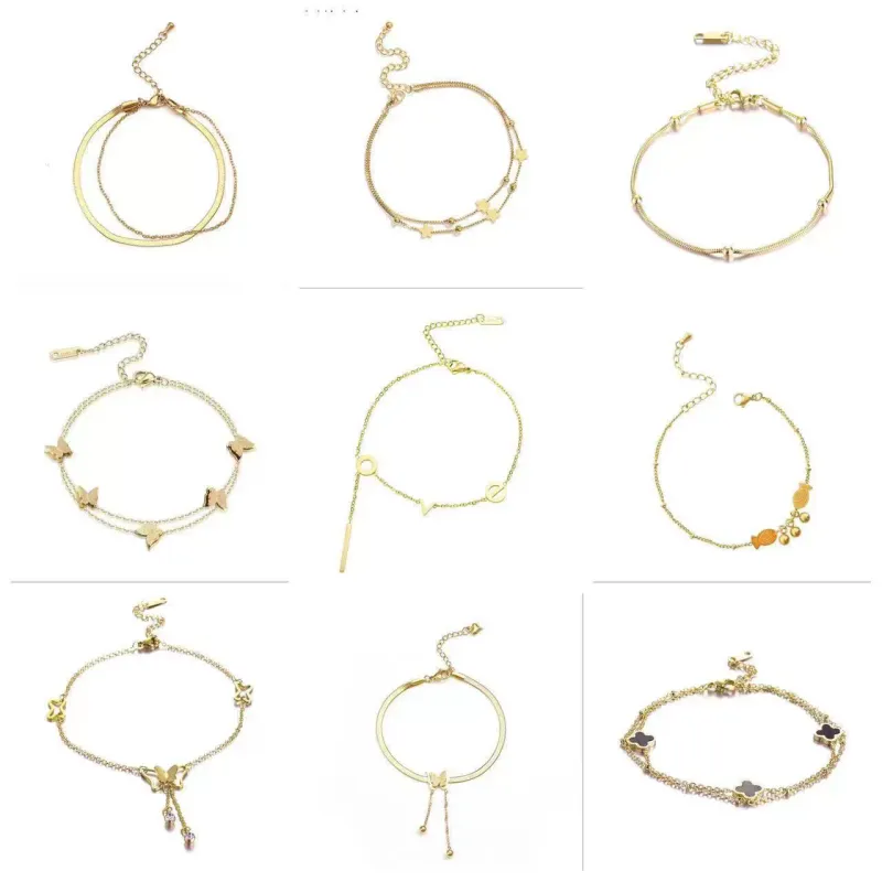 Trendy double-sided titanium steel double-layer love anklet for women 18K gold new style versatile and unfastened fashionable light luxury foot chain