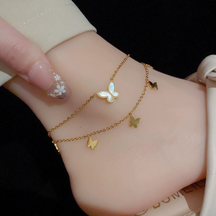 Trendy Double-sided Titanium Steel Double-layer Love Anklet for Women 18K Gold New Style Versatile and Unfastened Fas...