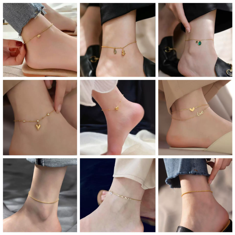 Trendy double-sided titanium steel double-layer love anklet for women 18K gold new style versatile and unfastened fashionable light luxury foot chain