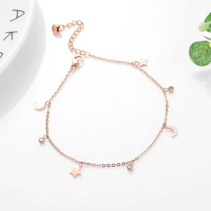 Trendy Double-sided Titanium Steel Double-layer Love Anklet for Women 18K Gold New Style Versatile and Unfastened Fas...