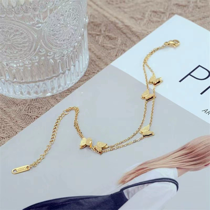 Trendy Double-sided Titanium Steel Double-layer Love Anklet for Women 18K Gold New Style Versatile and Unfastened Fas...