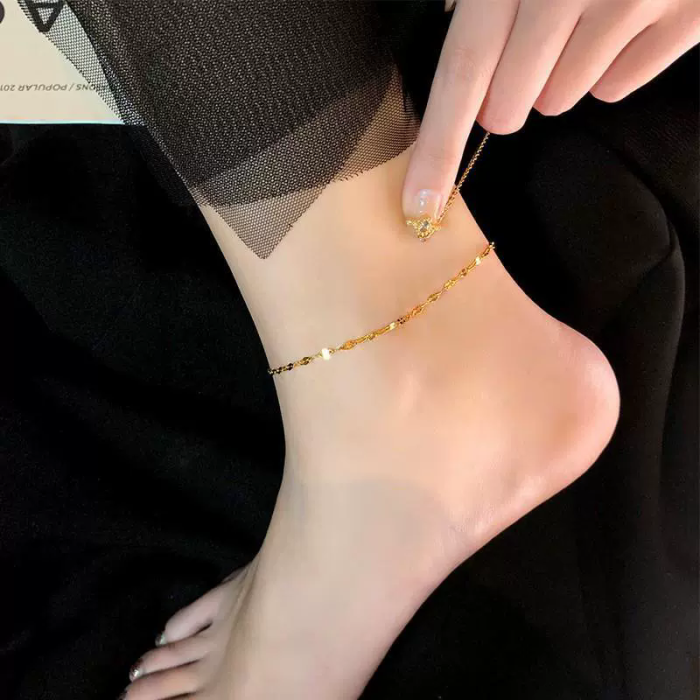 Trendy Double-sided Titanium Steel Double-layer Love Anklet for Women 18K Gold New Style Versatile and Unfastened Fas...