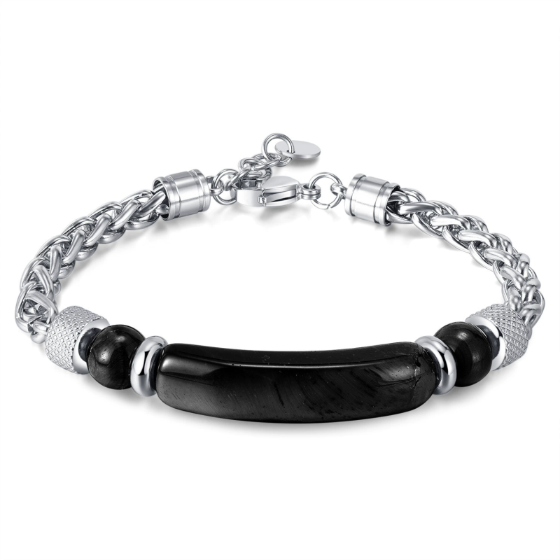 European and American cross-border fashion retro stainless steel chain splicing tiger eye stone titanium steel men's bracelet