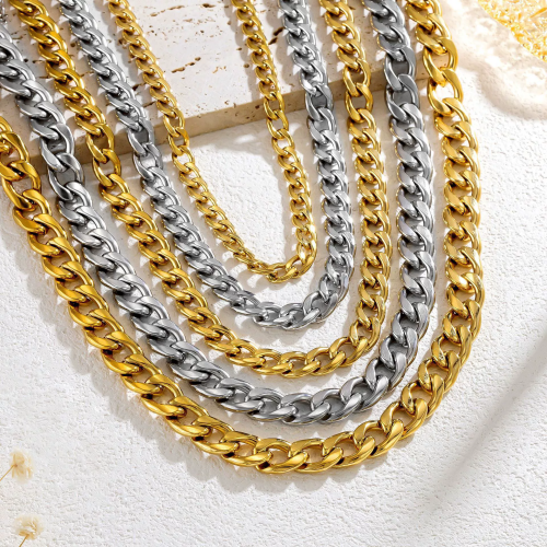 European and American cross-border thick twist Miami Cuban chain necklace 18K gold-plated stainless steel necklace men's women's hip-hop chain