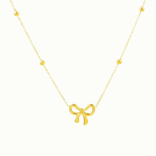 New titanium steel niche design cross-border color-fading cute hollow bow pendant necklace women's collarbone chain jewelry