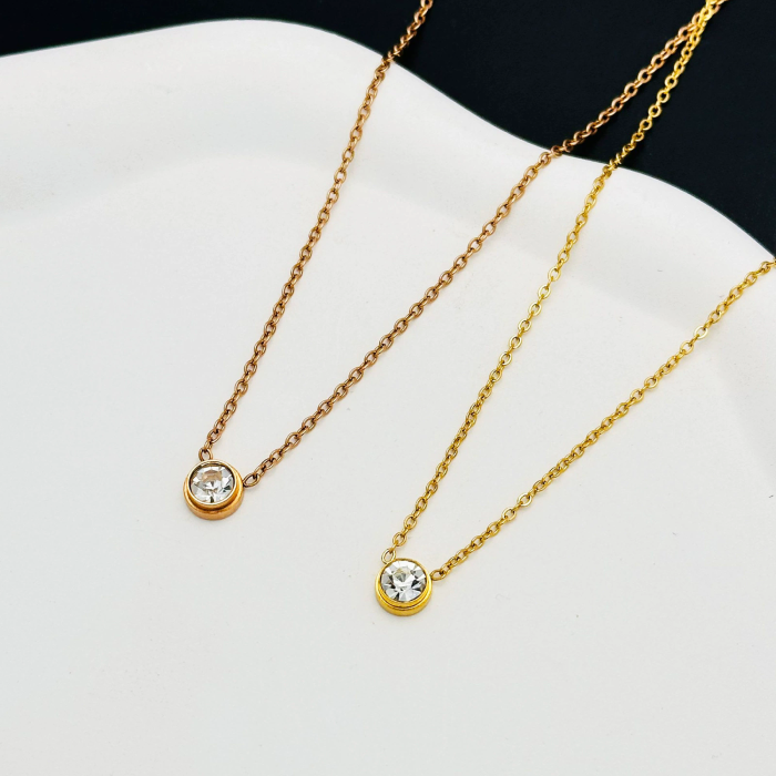 Mini Single Stone Titanium Steel Necklace for Women Tik Tok Popular Jewelry Jewelry Pendant Accessories Clavicle Ch...