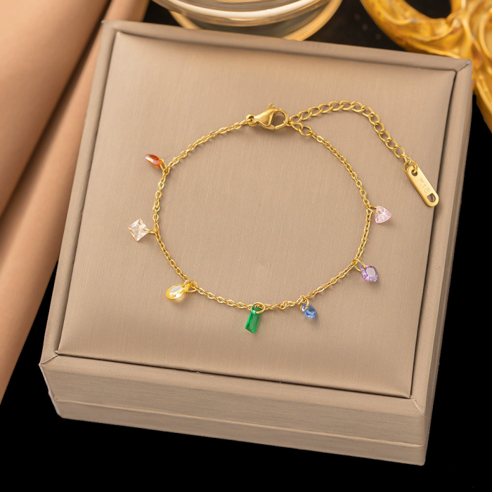 Summer minimalist colorful zircon small titanium steel necklace for women fashion light luxury design clavicle chain trendy accessories