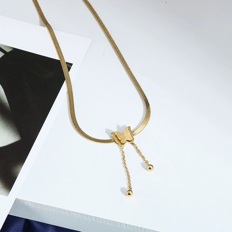 Titanium steel temperament simple butterfly tassel blade chain necklace for women without fading gold fashionable and versatile elegant accessories